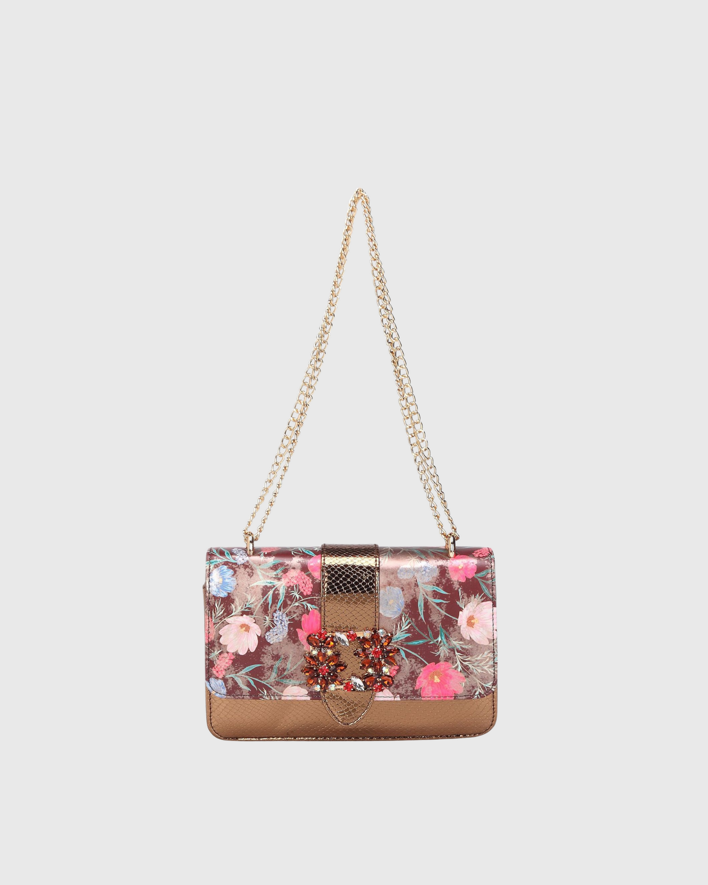 Dado Rhinestone Slingback Flared Heels & Bag Set In Brown