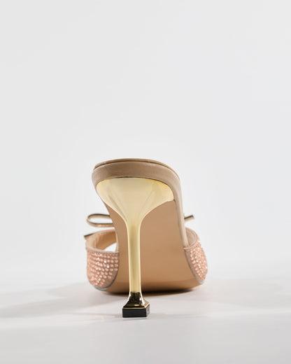Dakota Rhinestone Bow Slippers In Champagne