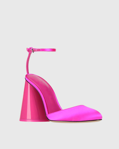 Daria Satin Ankle Strap Pumps In Hot Pink