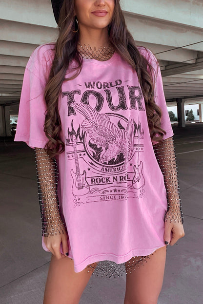 "World Tour" Graphic Tee -Pink