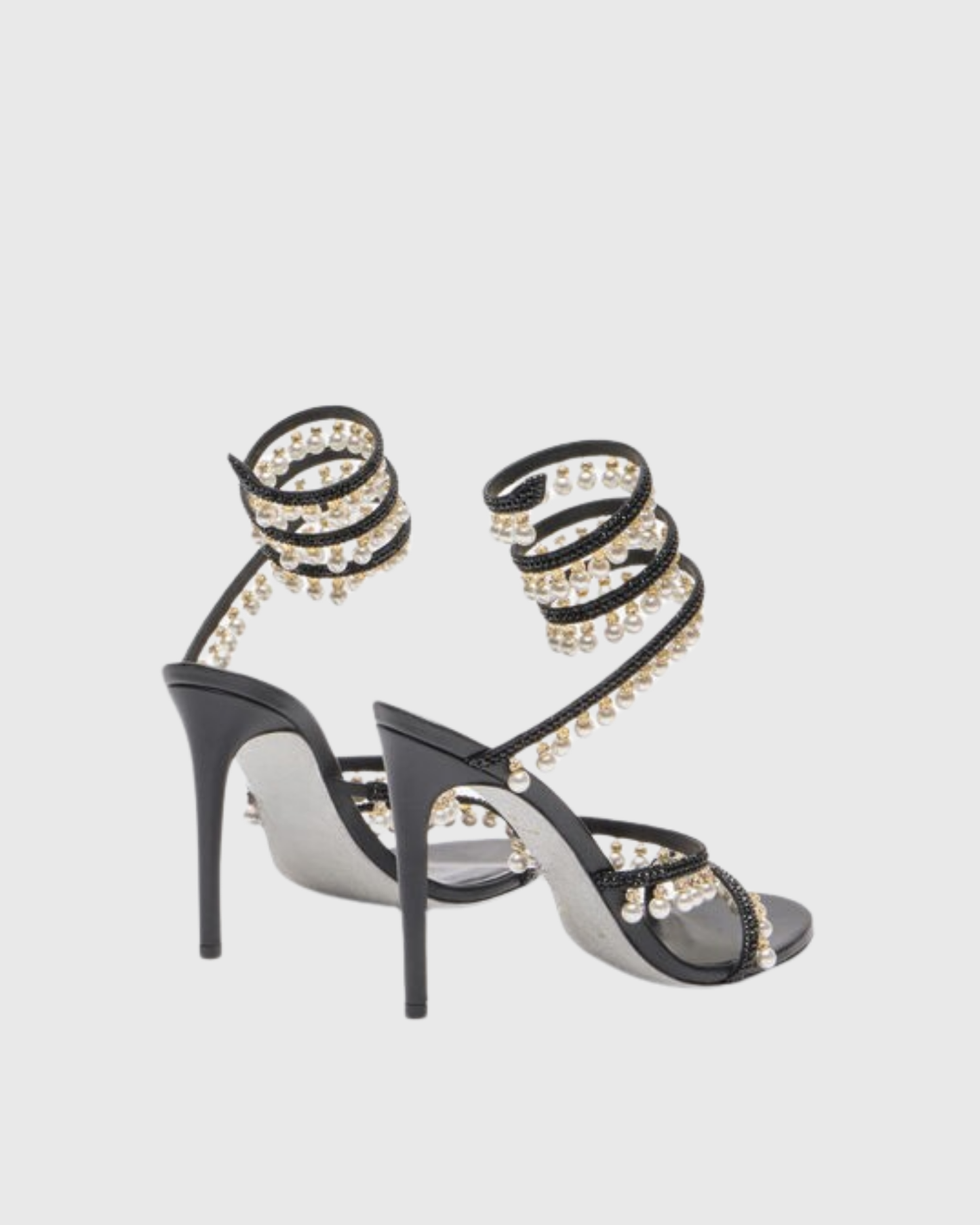 Elisa Pearl Fringe Snake Sandals In Black