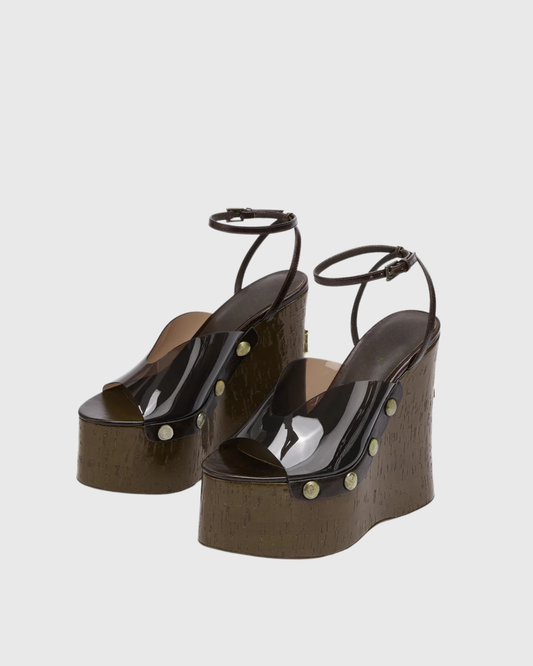 Ellen Pvc Panel Platform Sandals  In Brown