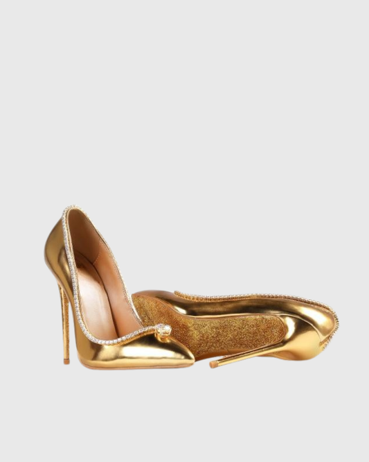 Erin Rhinestone Metallic Pumps In Gold