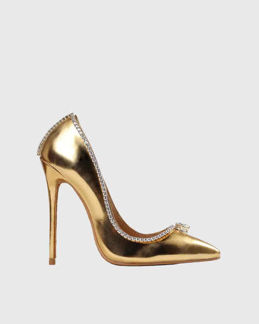 Erin Rhinestone Metallic Pumps In Gold