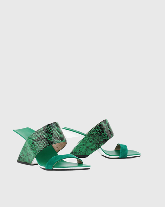 Fabia Snake Print  Snake Print Wedge Sandals In Green