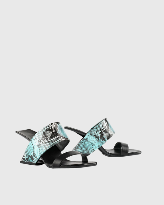 Fabia Snake Print Wedge Sandals In Blue