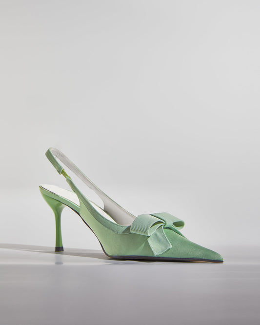Fay Bow Satin Slingback Pumps In Green