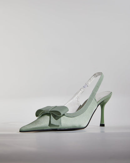 Fay Bow Satin Slingback Pumps In Green