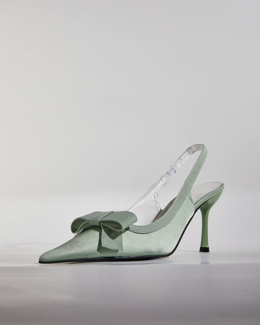 Fay Bow Satin Slingback Pumps In Green