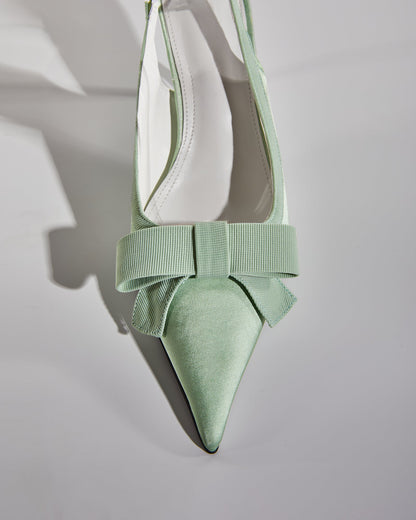 Fay Bow Satin Slingback Pumps In Green
