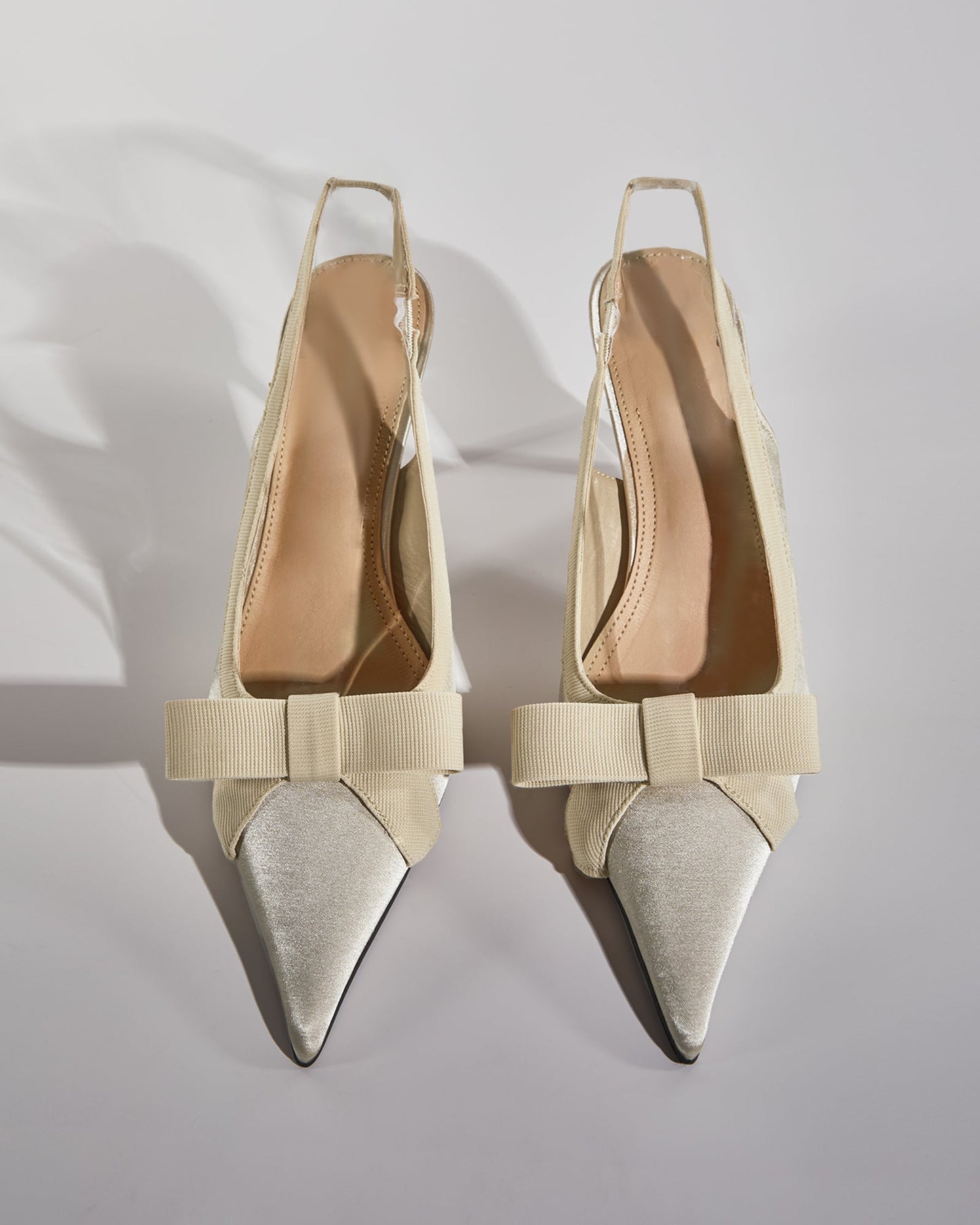 Fay Bow Satin Slingback Pumps In Natural
