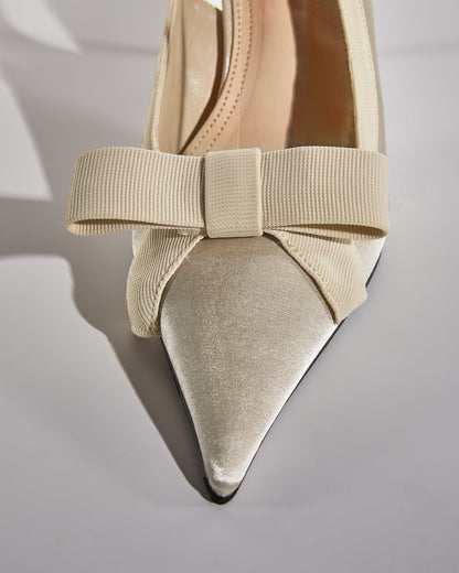 Fay Bow Satin Slingback Pumps In Natural