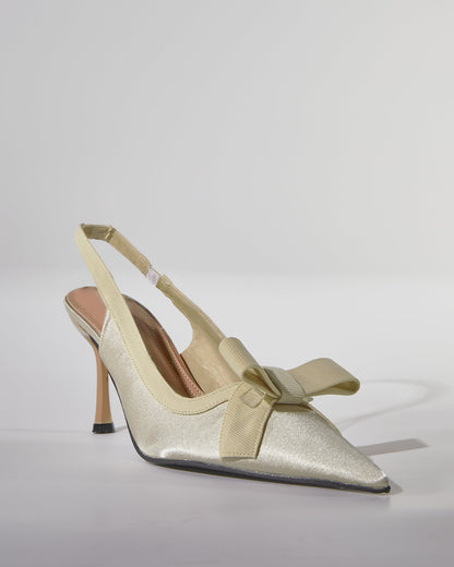 Fay Bow Satin Slingback Pumps In Natural