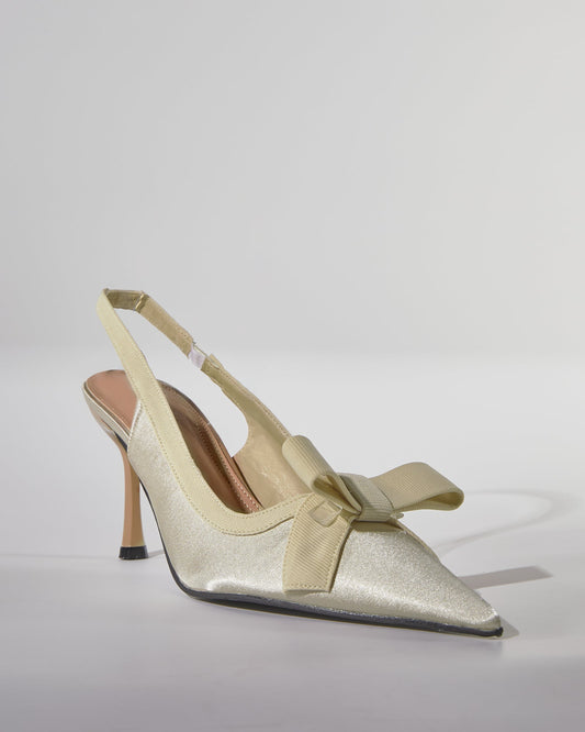 Fay Bow Satin Slingback Pumps In Natural