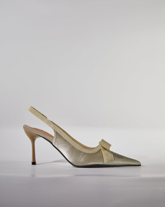 Fay Bow Satin Slingback Pumps In Natural