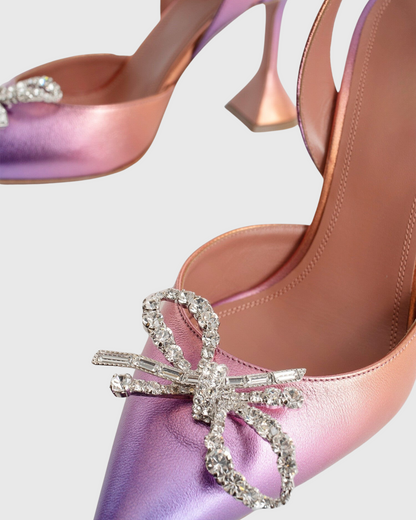 Fedora Crystal Bow Leather Slingback Pumps In Ombre