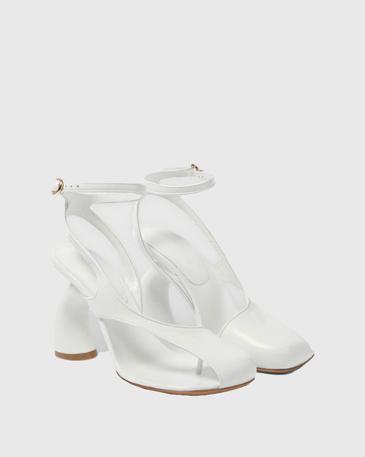 Fina Split Toe Flared Heel Sandals In White