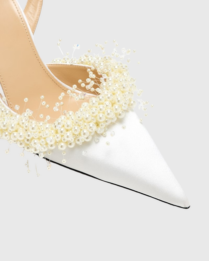 Finley Pearl Flower Slingback Pumps In White