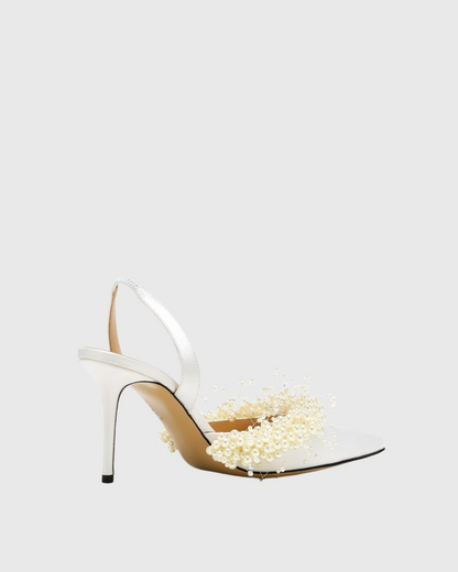 Finley Pearl Flower Slingback Pumps In White