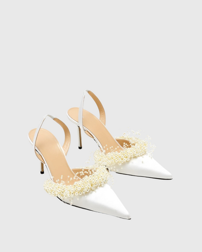 Finley Pearl Flower Slingback Pumps In White