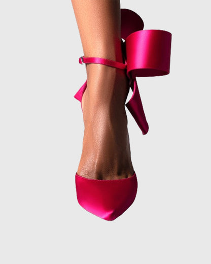 Fioralba Bow Satin Strap Pumps In Hot Pink