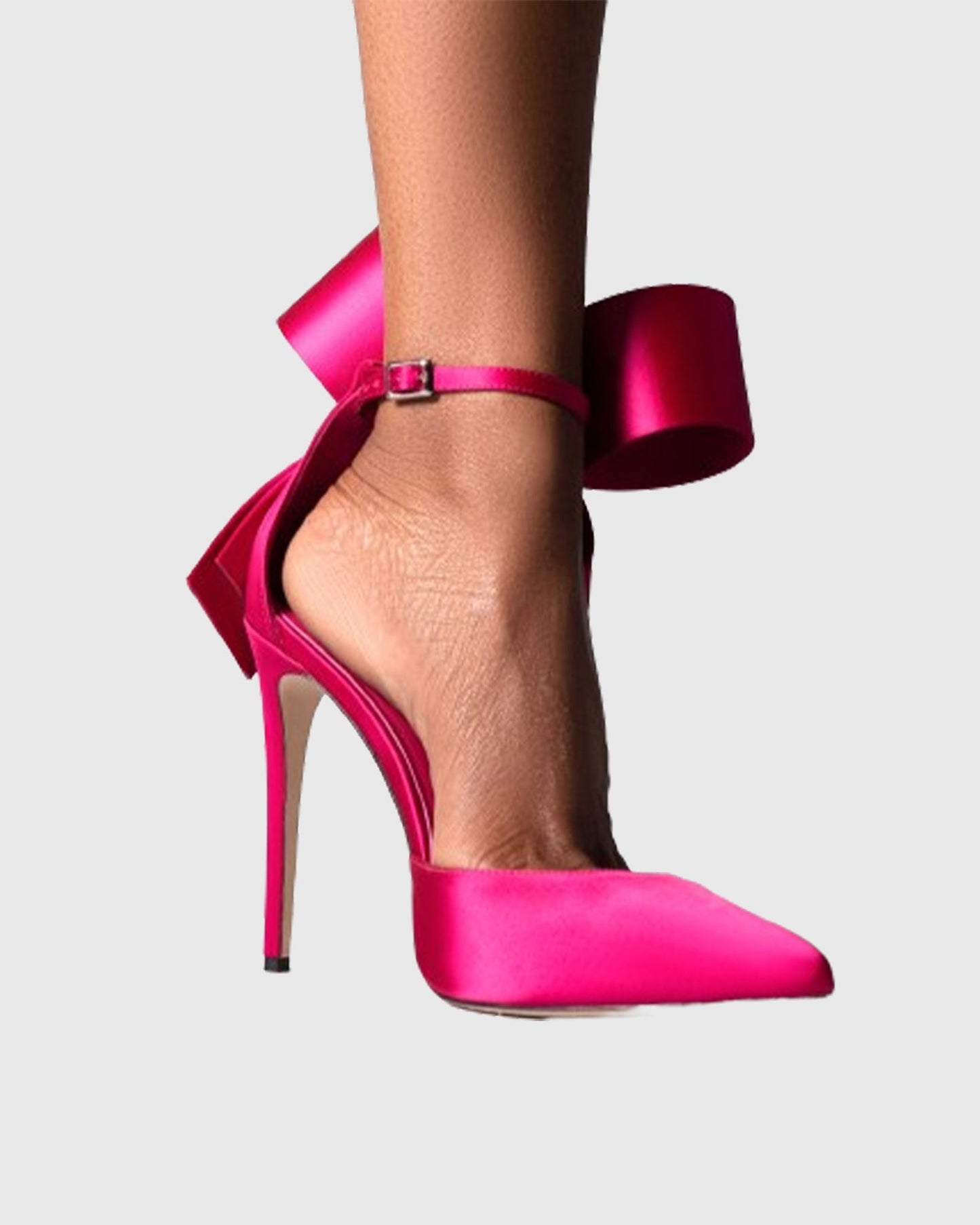 Fioralba Bow Satin Strap Pumps In Hot Pink