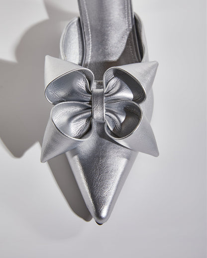 Flo Flower Leather Mules In Silver
