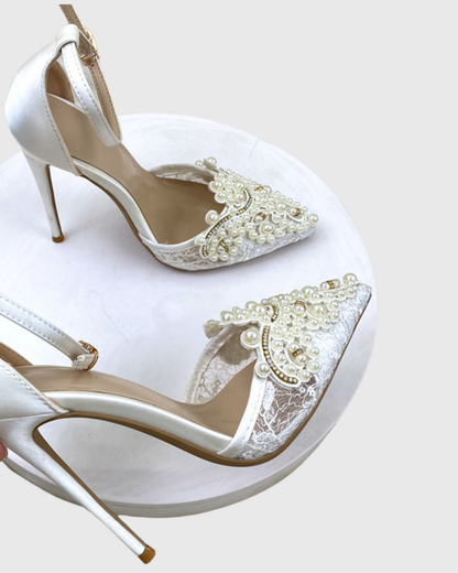 Frida Pearl Lace Satin Panel Pumps