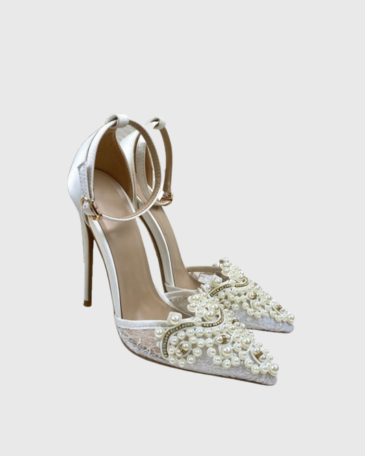 Frida Pearl Lace Satin Panel Pumps
