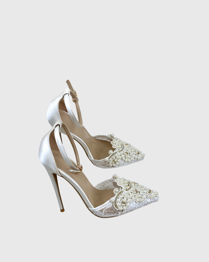 Frida Pearl Lace Satin Panel Pumps