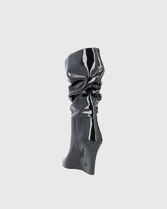 Gisella Ruched Wedge Mid Calf Boots