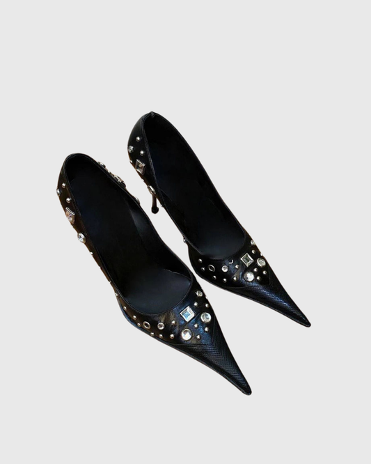 Grace Rhinestone Rivet Pumps In Black