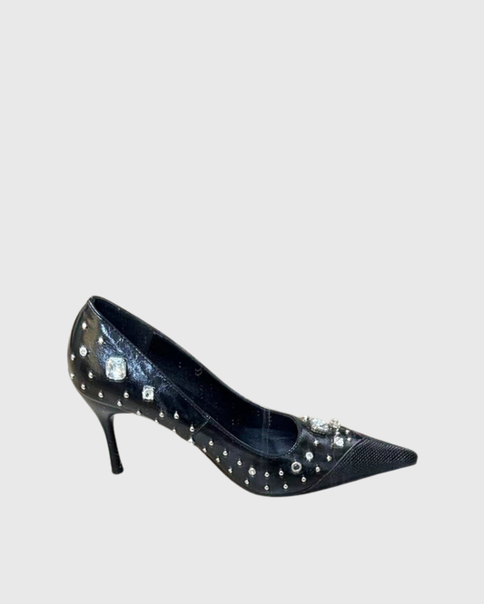 Grace Rhinestone Rivet Pumps In Black