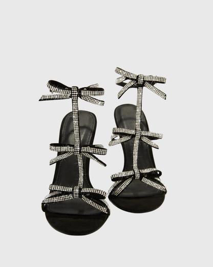 Ilaria Rhinestone Bow Strap Sandals In Black