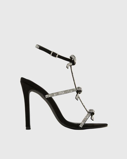 Ilaria Rhinestone Bow Strap Sandals In Black
