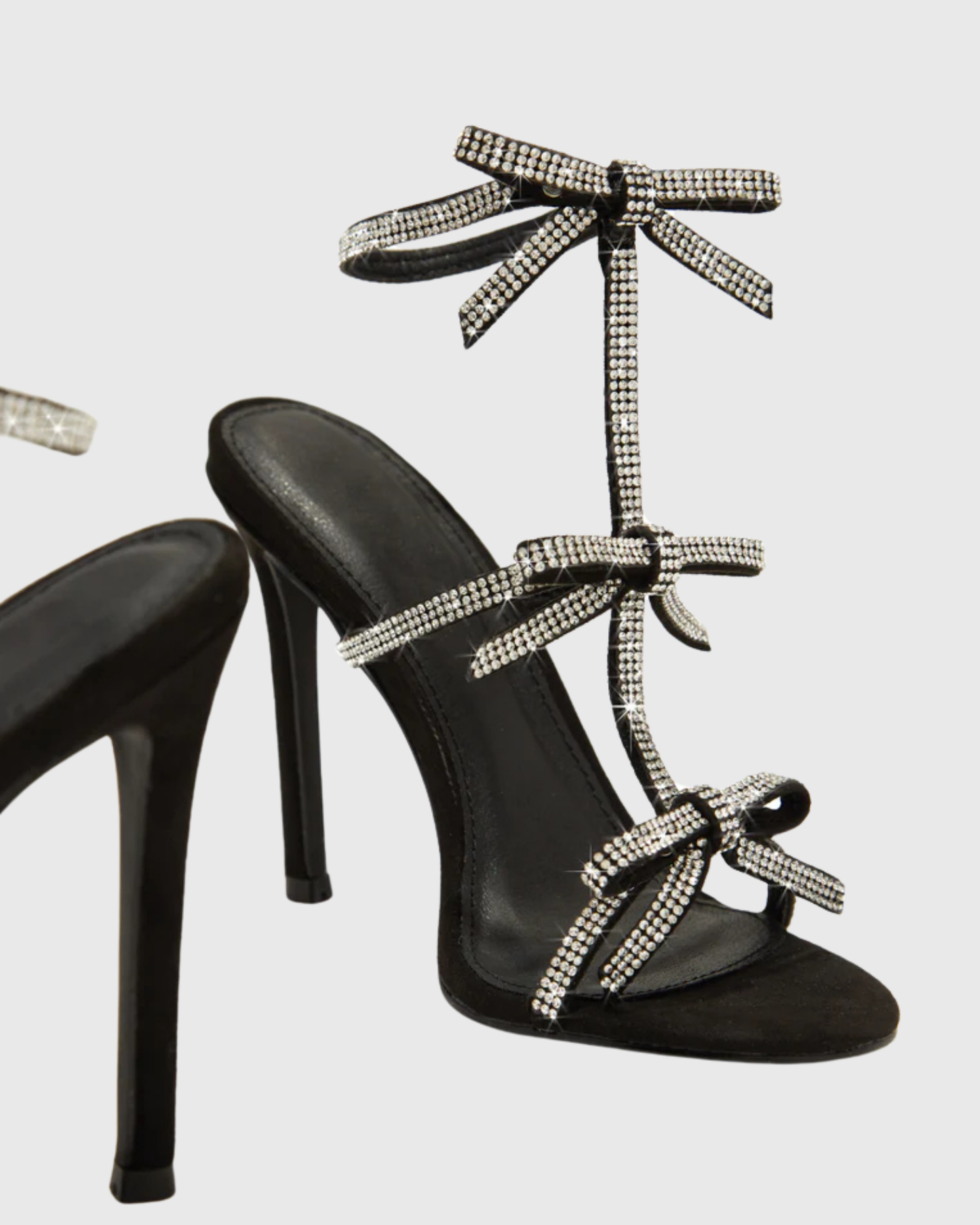 Ilaria Rhinestone Bow Strap Sandals In Black