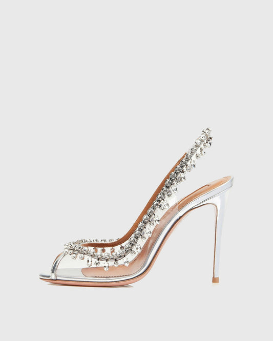 Ilary Diamond Slingback Sandals In Silver