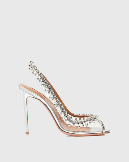 Ilary Diamond Slingback Sandals In Silver