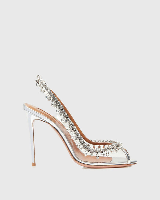 Ilary Diamond Slingback Sandals In Silver