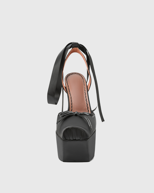 Isia Satin Lace Up Platform Pumps In Black