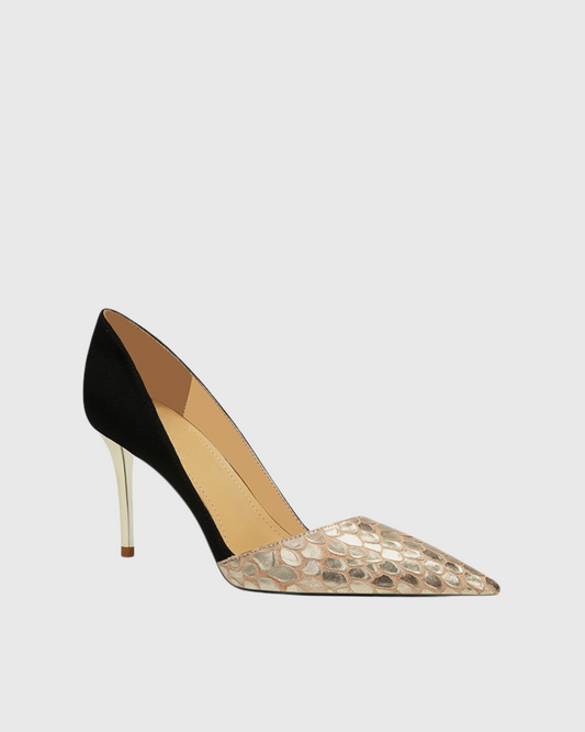 Itala Snake Print Vintage Pumps In Gold