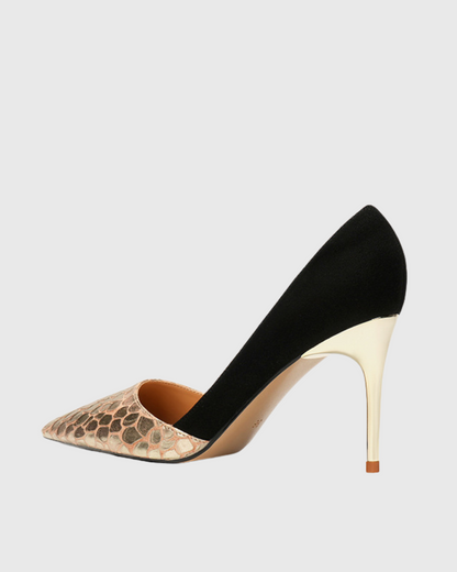 Itala Snake Print Vintage Pumps In Gold