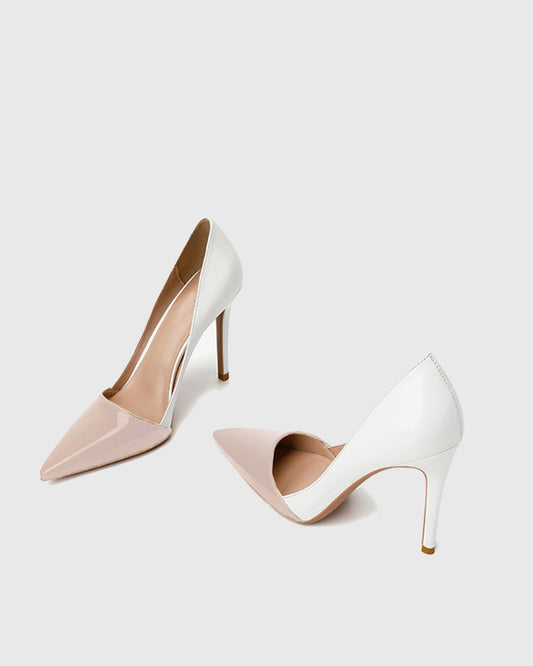Itala Splicing Leather Pumps In Beige
