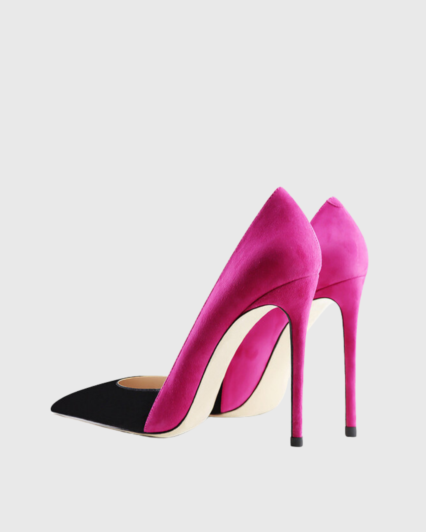 Itala Splicing Velvet Pumps In Black & Pink