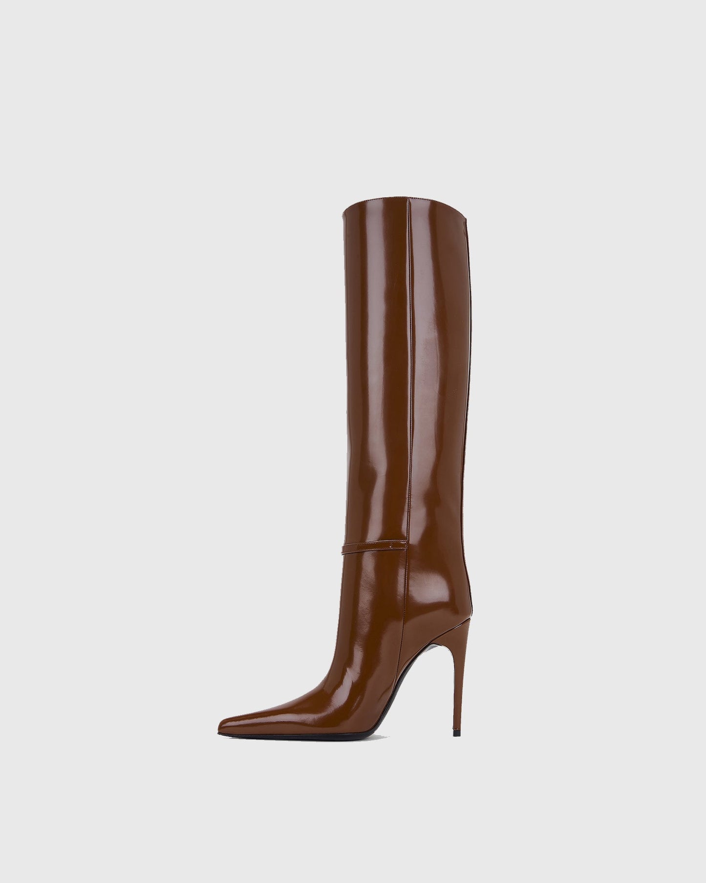 Ivana Buckle Leather Knee High Boots In Brown