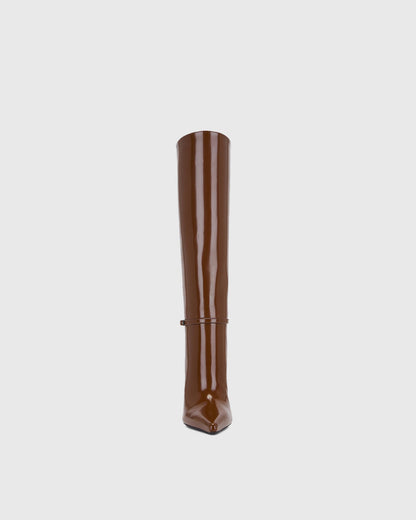 Ivana Buckle Leather Knee High Boots In Brown