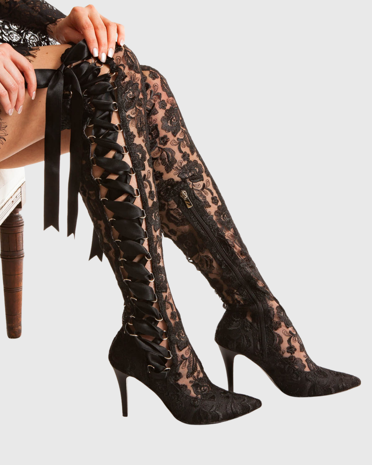 James Lace Over The Knee Boots In Black
