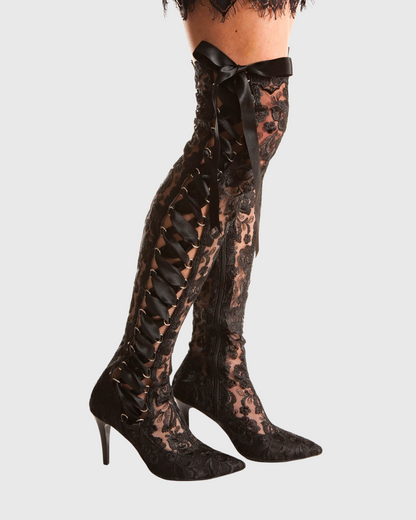 James Lace Over The Knee Boots In Black