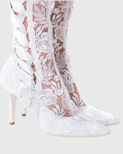 James Lace Over The Knee Boots In White