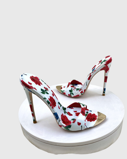 Jan Flower Print Slippers In Red